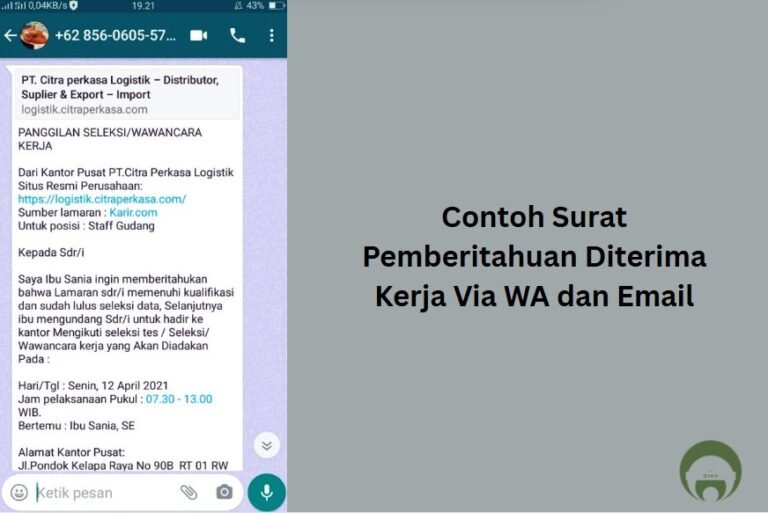 Contoh Surat Pemberitahuan Diterima Kerja Via WA dan Email